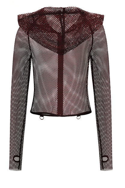 Banned Apparel Women's Gothic Hoodie Liora Red Metallic Fishnet Skull - QHA UK