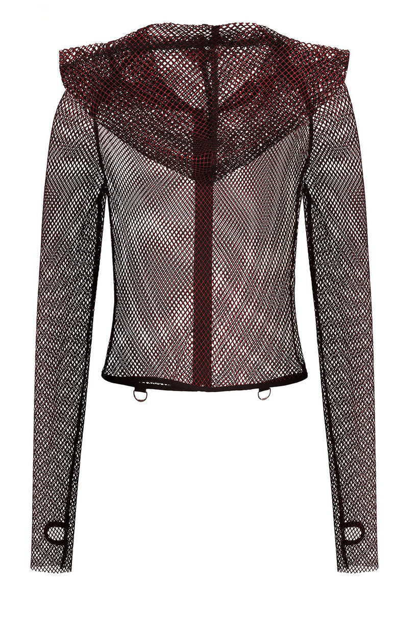 Banned Apparel Women's Gothic Hoodie Liora Red Metallic Fishnet Skull - QHA UK