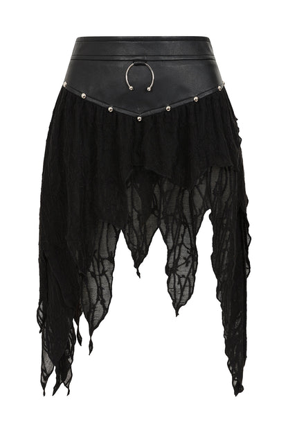 Banned Apparel Skirt Luxor Faux Leather and Jagged Knit Black UK 8-18 - QHA UK