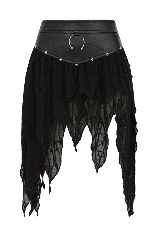 Banned Apparel Skirt Luxor Faux Leather and Jagged Knit Black UK 8-18 - QHA UK