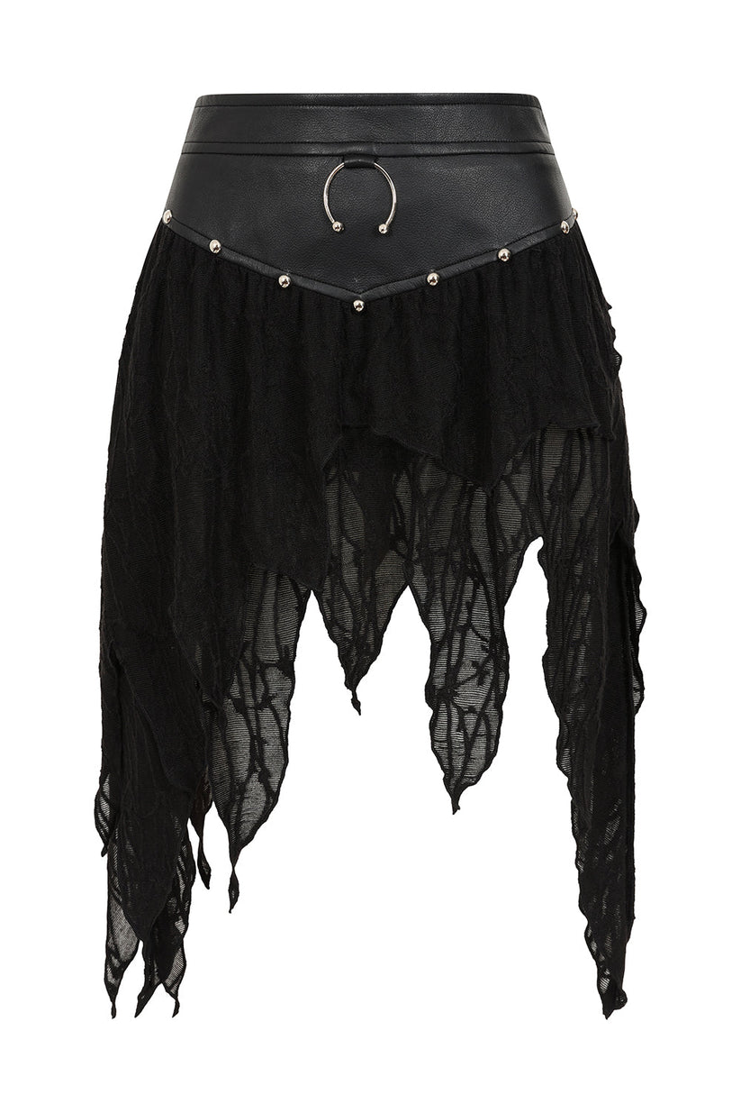 Banned Apparel Skirt Luxor Faux Leather and Jagged Knit Black UK 8-18 - QHA UK