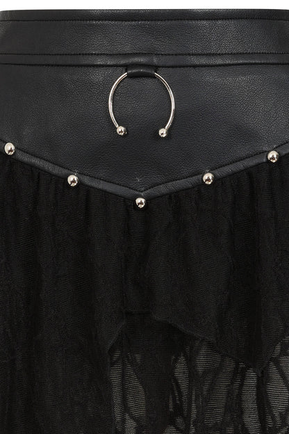 Banned Apparel Skirt Luxor Faux Leather and Jagged Knit Black UK 8-18 - QHA UK