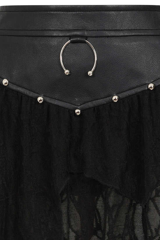 Banned Apparel Skirt Luxor Faux Leather and Jagged Knit Black UK 8-18 - QHA UK