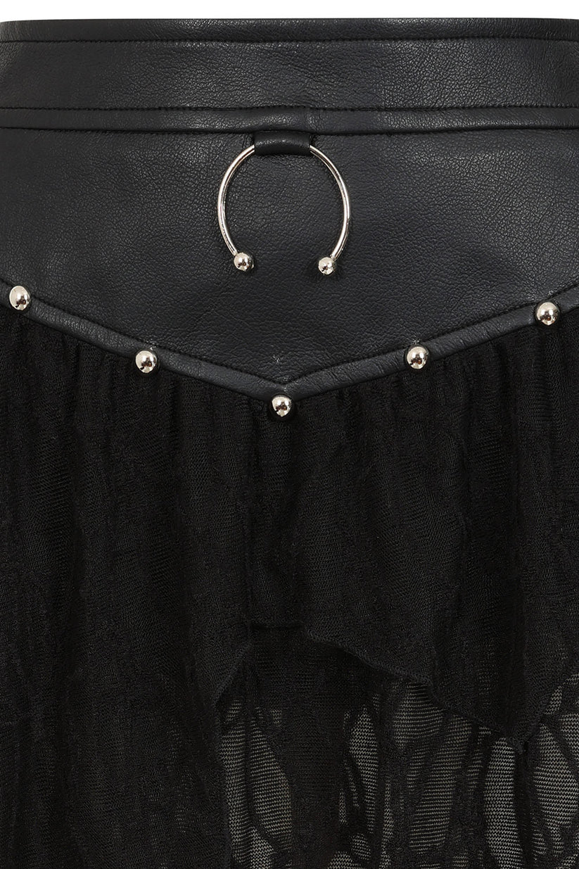 Banned Apparel Skirt Luxor Faux Leather and Jagged Knit Black UK 8-18 - QHA UK