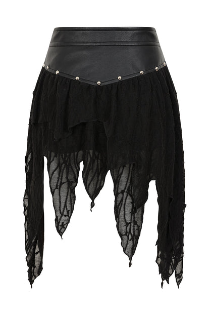 Banned Apparel Skirt Luxor Faux Leather and Jagged Knit Black UK 8-18 - QHA UK