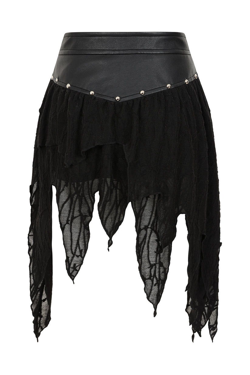 Banned Apparel Skirt Luxor Faux Leather and Jagged Knit Black UK 8-18 - QHA UK