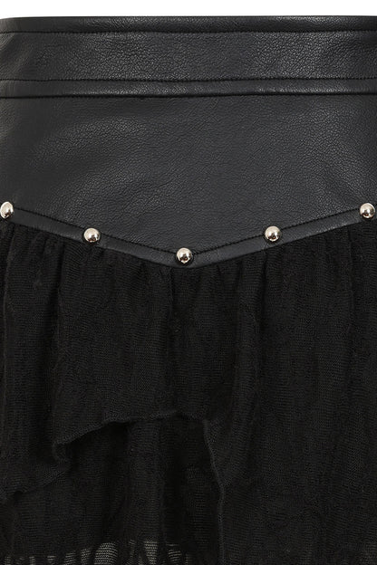 Banned Apparel Skirt Luxor Faux Leather and Jagged Knit Black UK 8-18 - QHA UK