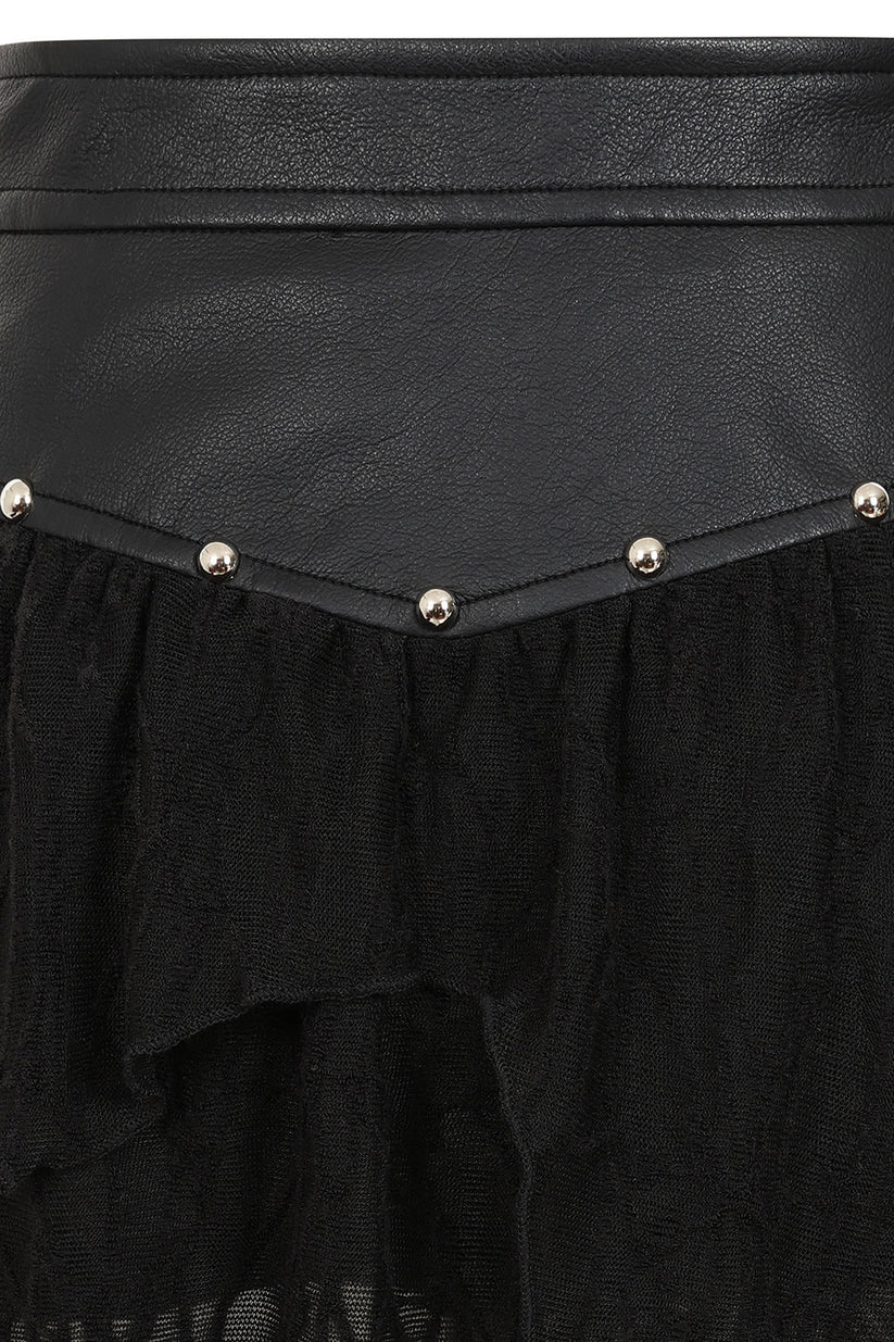 Banned Apparel Skirt Luxor Faux Leather and Jagged Knit Black UK 8-18 - QHA UK
