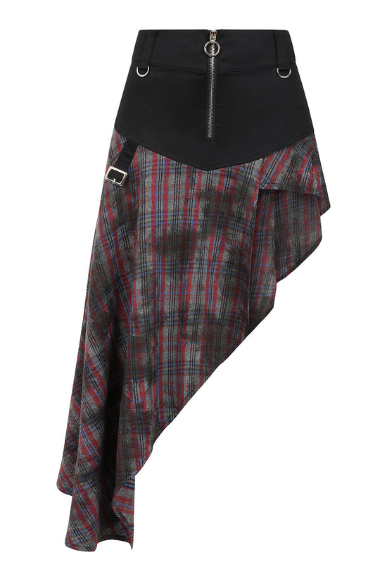 Banned Apparel Gothic Skirt Morrigan Asymmetric Tartan Red UK 8-18 - QHA UK
