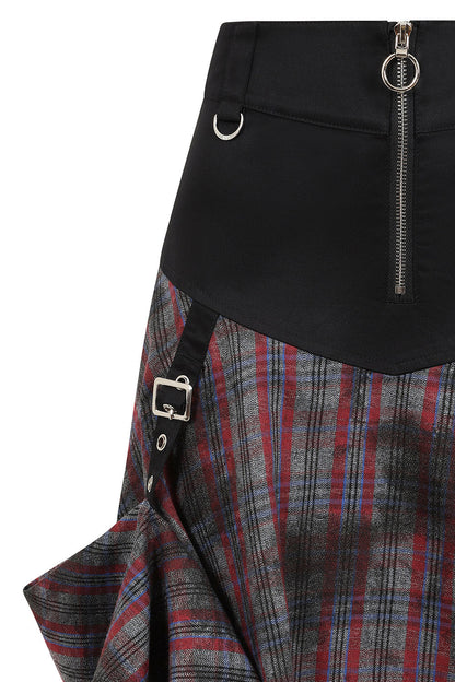 Banned Apparel Gothic Skirt Morrigan Asymmetric Tartan Red UK 8-18 - QHA UK