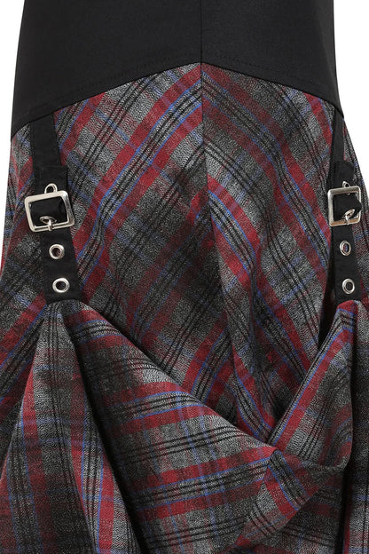 Banned Apparel Gothic Skirt Morrigan Asymmetric Tartan Red UK 8-18 - QHA UK