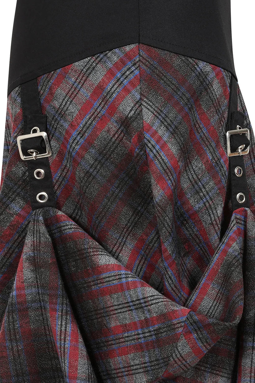 Banned Apparel Gothic Skirt Morrigan Asymmetric Tartan Red UK 8-18 - QHA UK
