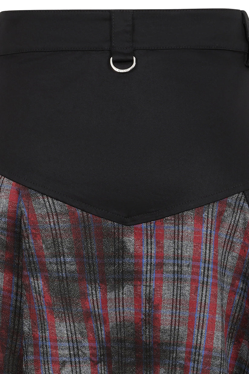 Banned Apparel Gothic Skirt Morrigan Asymmetric Tartan Red UK 8-18 - QHA UK