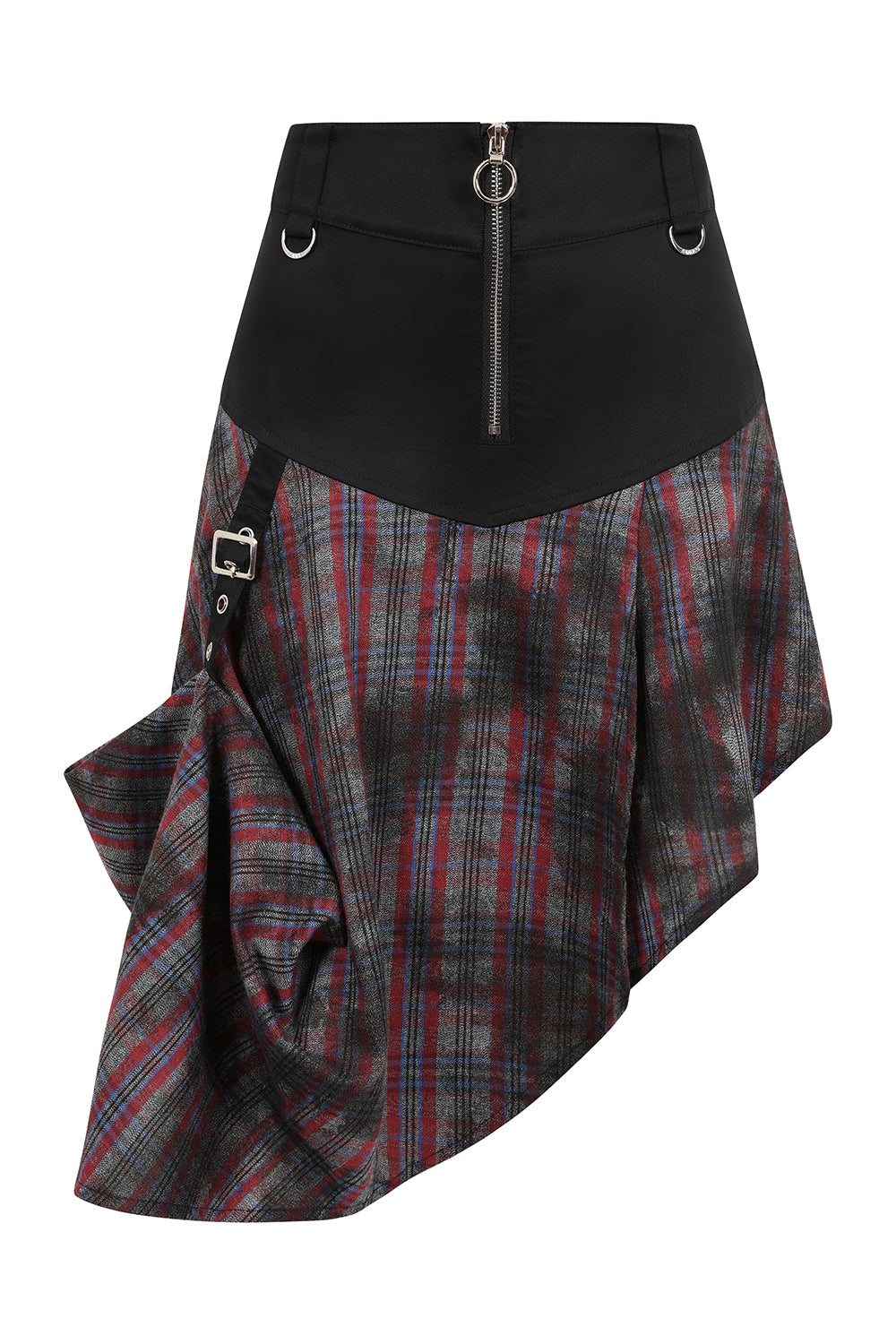 Banned Apparel Gothic Skirt Morrigan Asymmetric Tartan Red UK 8-18 - QHA UK