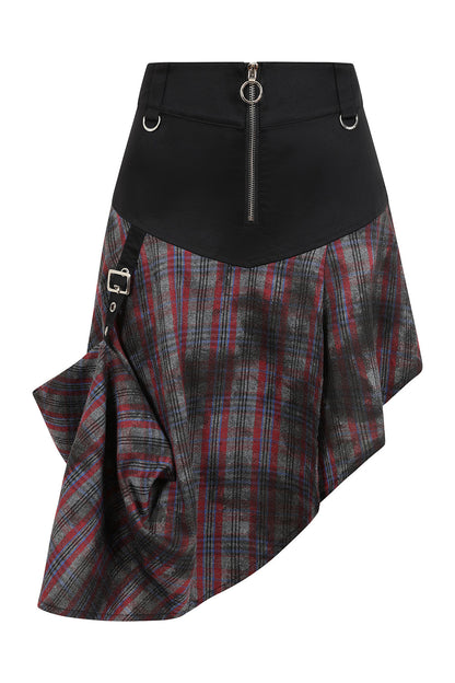 Banned Apparel Gothic Skirt Morrigan Asymmetric Tartan Red UK 8-18 - QHA UK