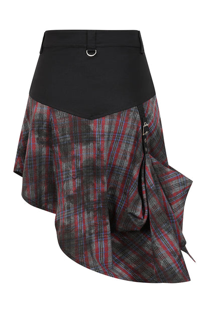 Banned Apparel Gothic Skirt Morrigan Asymmetric Tartan Red UK 8-18 - QHA UK