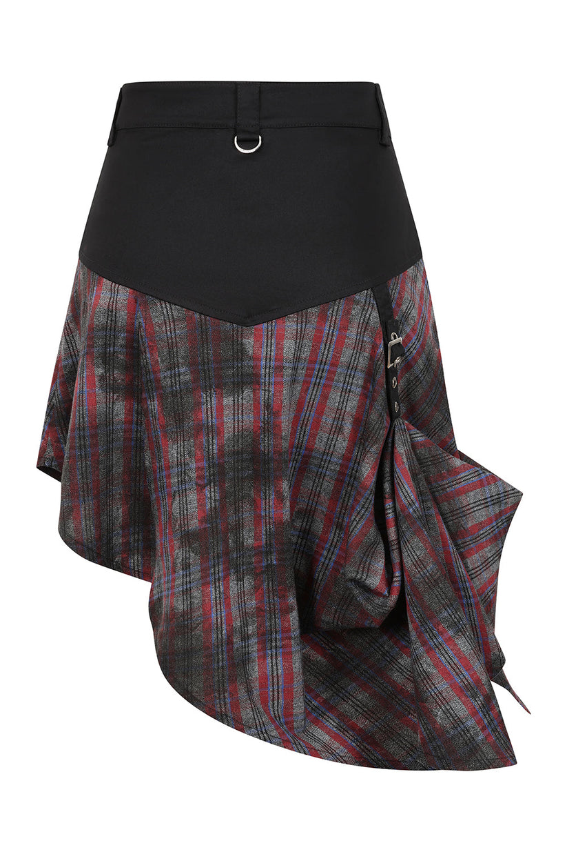 Banned Apparel Gothic Skirt Morrigan Asymmetric Tartan Red UK 8-18 - QHA UK