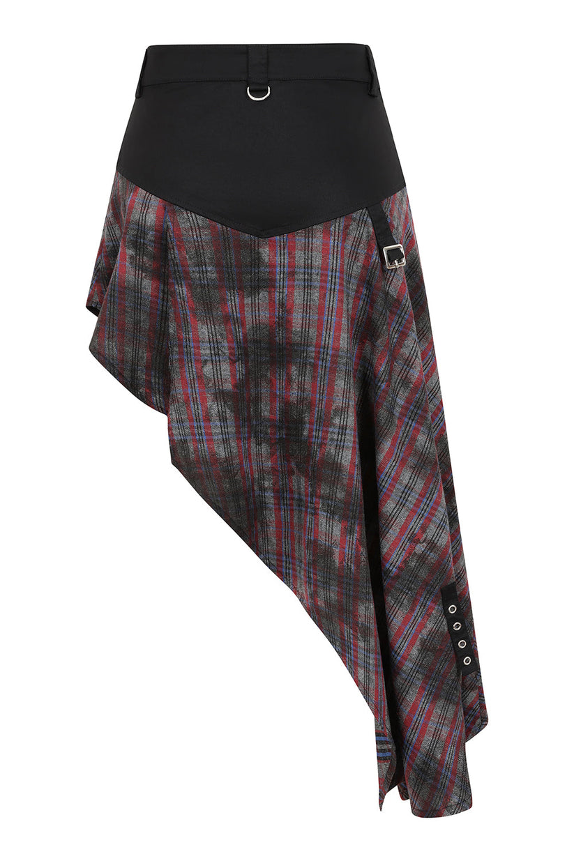 Banned Apparel Gothic Skirt Morrigan Asymmetric Tartan Red UK 8-18 - QHA UK