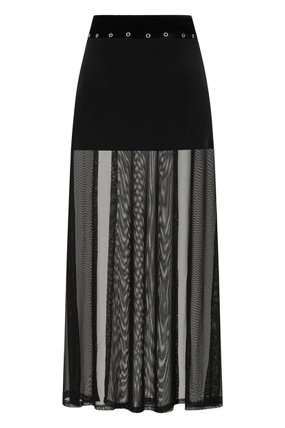 Banned Apparel Skirt Obsidian Mesh Split Black UK 8-18 - QHA UK