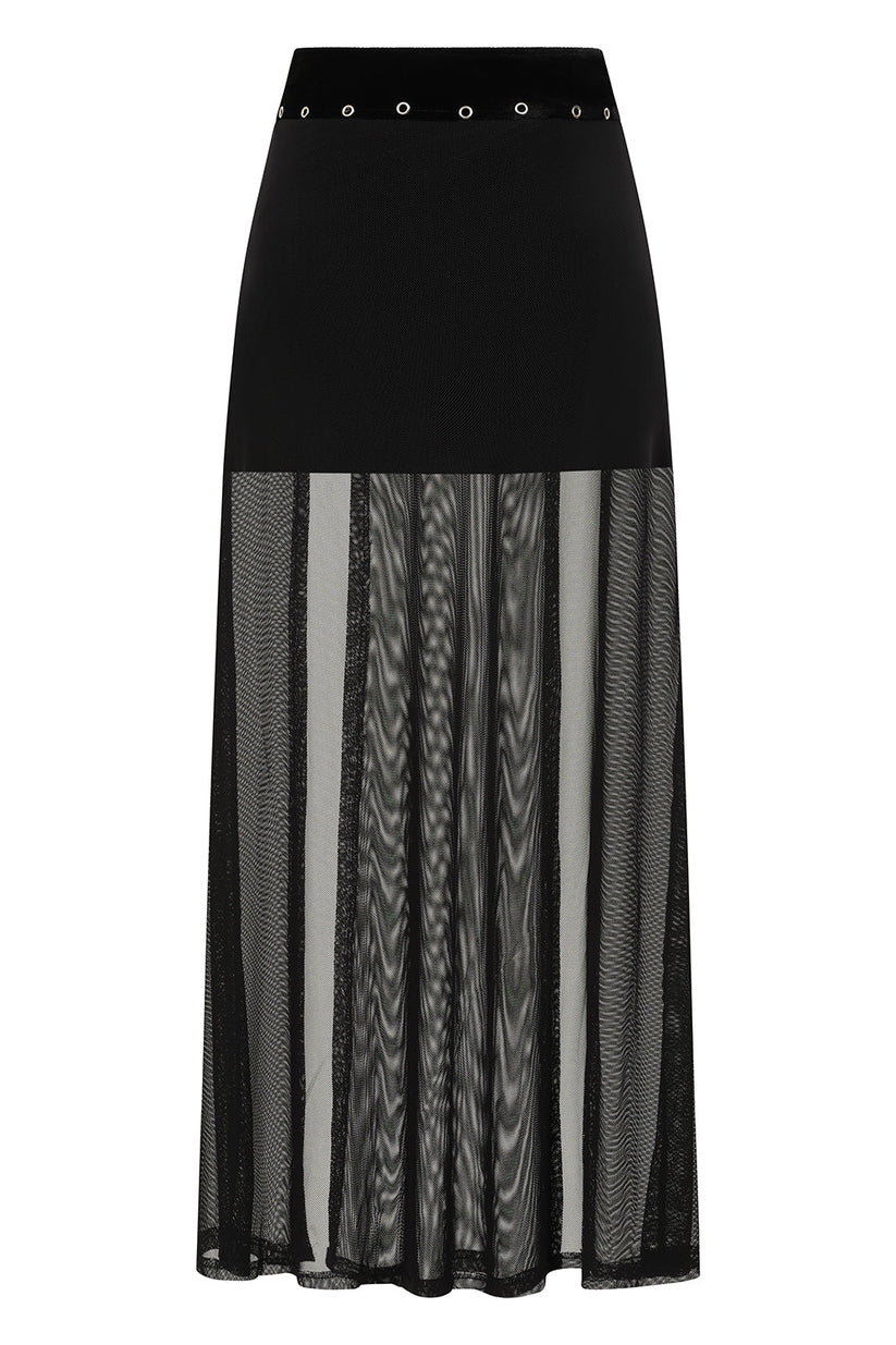 Banned Apparel Skirt Obsidian Mesh Split Black UK 8-18 - QHA UK