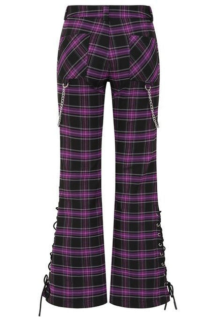 Banned Apparel Women's Flared Trousers Scarlett Vixen Purple Tartan - QHA UK