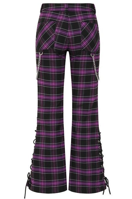 Banned Apparel Women's Flared Trousers Scarlett Vixen Purple Tartan - QHA UK