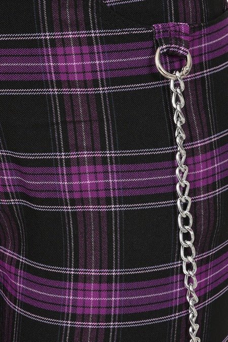 Banned Apparel Women's Flared Trousers Scarlett Vixen Purple Tartan - QHA UK