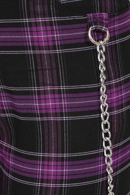 Banned Apparel Women's Flared Trousers Scarlett Vixen Purple Tartan - QHA UK