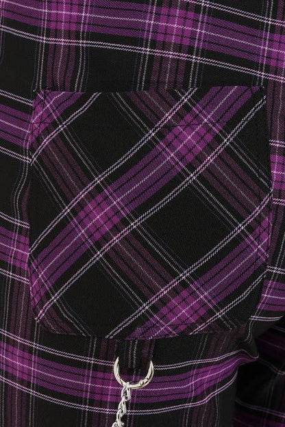 Banned Apparel Women's Flared Trousers Scarlett Vixen Purple Tartan - QHA UK