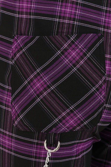 Banned Apparel Women's Flared Trousers Scarlett Vixen Purple Tartan - QHA UK