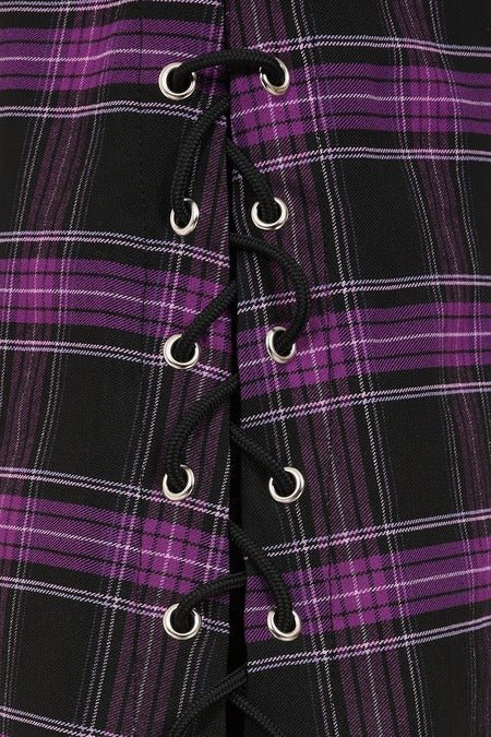 Banned Apparel Women's Flared Trousers Scarlett Vixen Purple Tartan - QHA UK