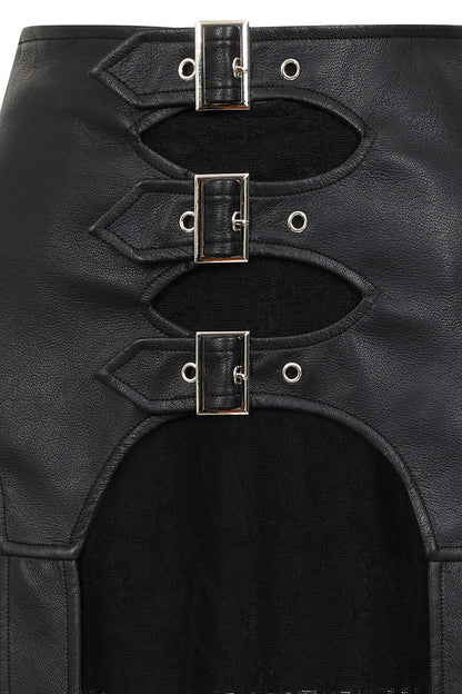 Banned Apparel Skirt Velkyn Faux Leather and Knit Panel Black UK 8-18 - QHA UK