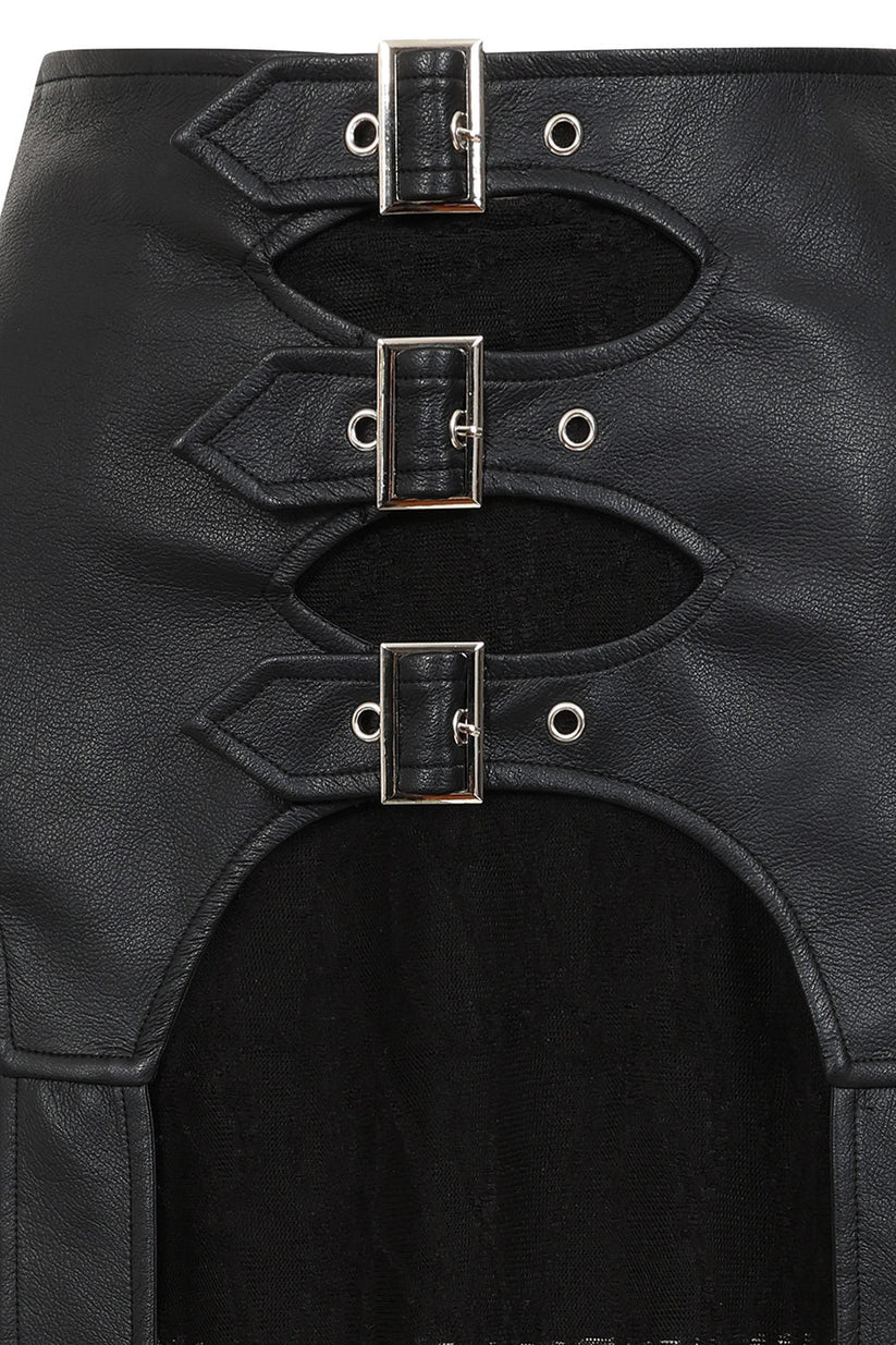 Banned Apparel Skirt Velkyn Faux Leather and Knit Panel Black UK 8-18 - QHA UK