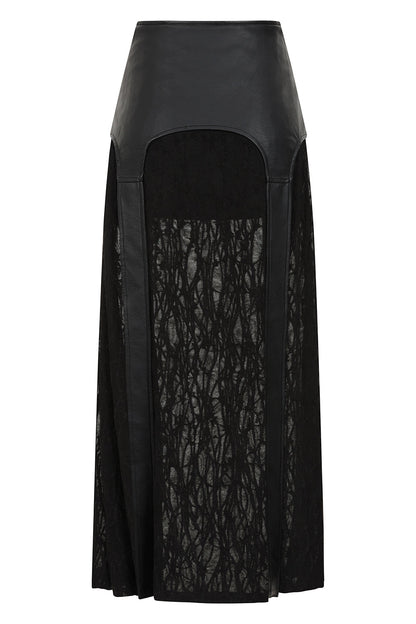 Banned Apparel Skirt Velkyn Faux Leather and Knit Panel Black UK 8-18 - QHA UK