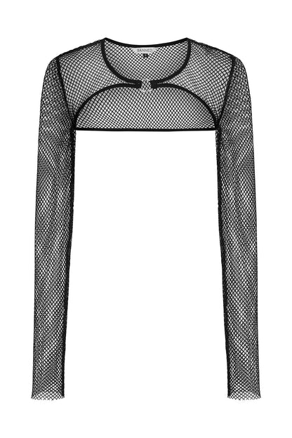 Banned Apparel Women's Bolero Venus Metallic Fishnet Top Blue Black - QHA UK