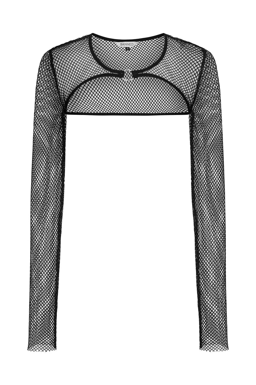 Banned Apparel Women's Bolero Venus Metallic Fishnet Top Blue Black - QHA UK