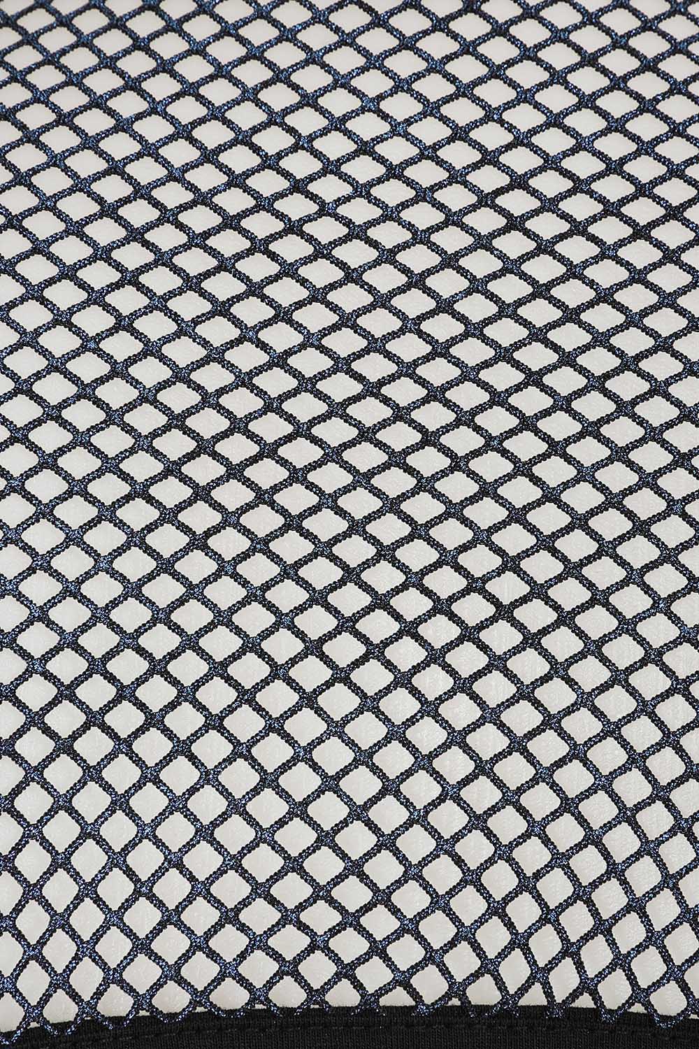 Banned Apparel Women's Bolero Venus Metallic Fishnet Top Blue Black - QHA UK