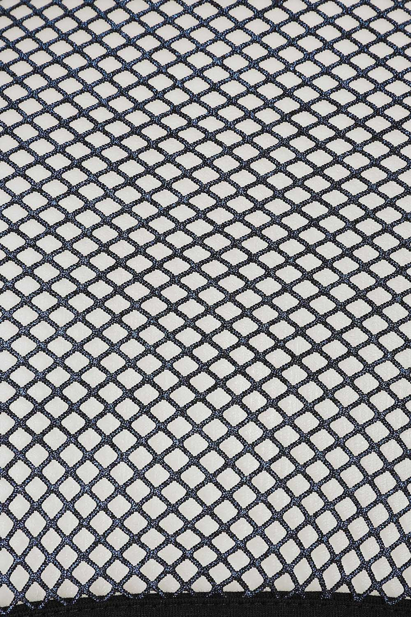Banned Apparel Women's Bolero Venus Metallic Fishnet Top Blue Black - QHA UK