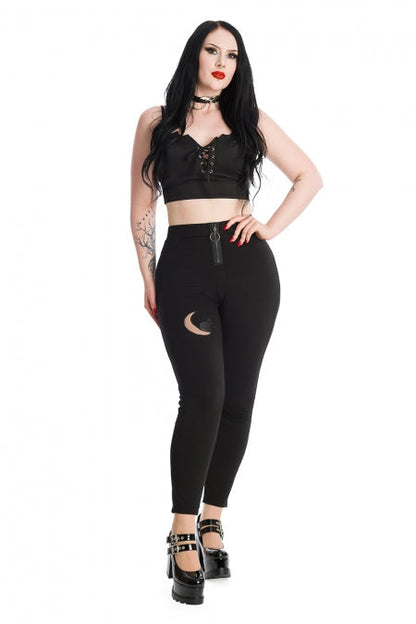Banned Apparel Crop Top Bernia Black with Bat Wing Effect and Lace-Up - QHA UK