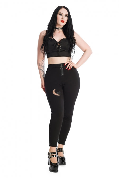 Banned Apparel Crop Top Bernia Black with Bat Wing Effect and Lace-Up - QHA UK