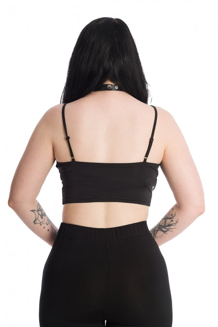 Banned Apparel Crop Top Bernia Black with Bat Wing Effect and Lace-Up - QHA UK