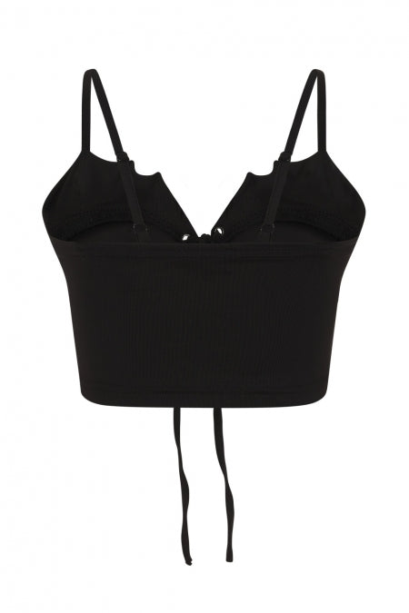 Banned Apparel Crop Top Bernia Black with Bat Wing Effect and Lace-Up - QHA UK