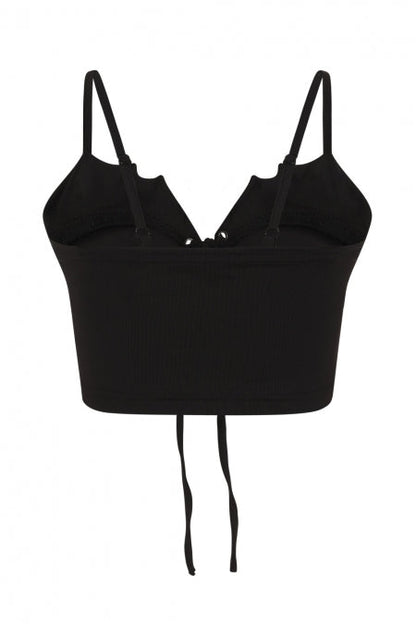 Banned Apparel Crop Top Bernia Black with Bat Wing Effect and Lace-Up - QHA UK