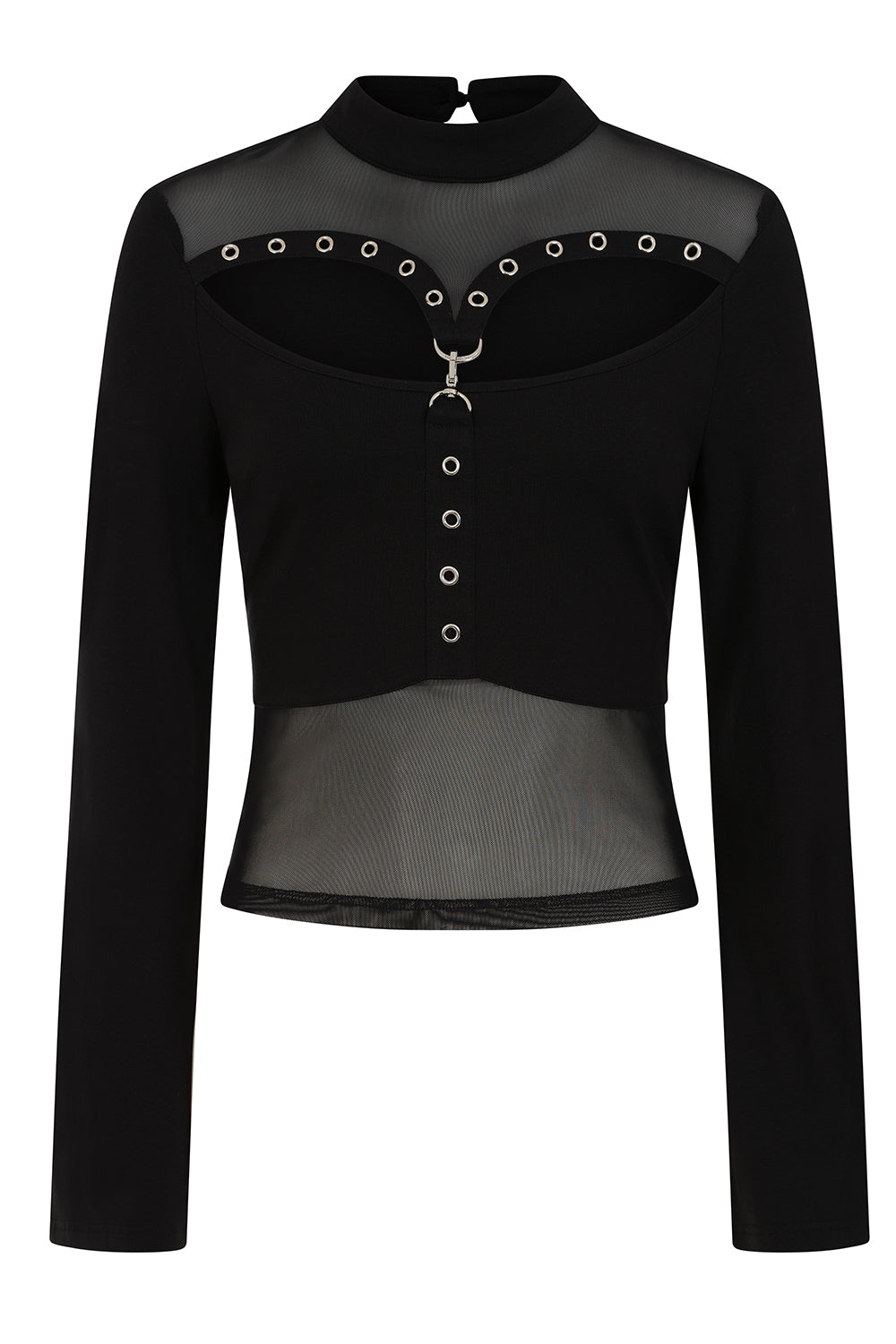 Women's Gothic Blouse Banned Cordelia Mesh Panel Top Black UK 8-18 - QHA UK