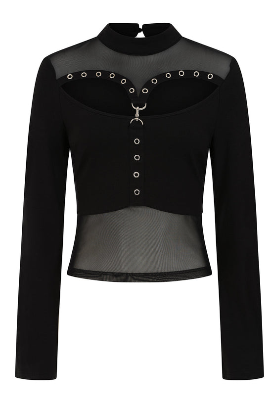 Women's Gothic Blouse Banned Cordelia Mesh Panel Top Black UK 8-18 - QHA UK