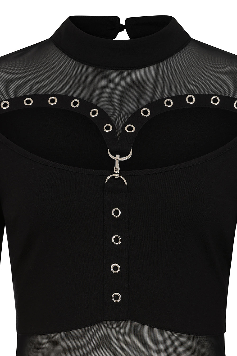 Women's Gothic Blouse Banned Cordelia Mesh Panel Top Black UK 8-18 - QHA UK