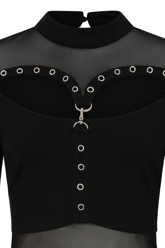 Women's Gothic Blouse Banned Cordelia Mesh Panel Top Black UK 8-18 - QHA UK