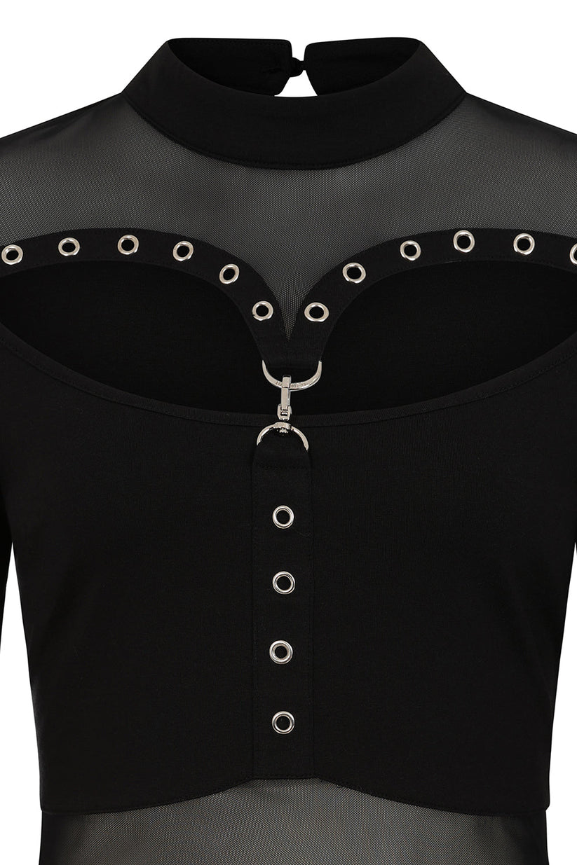 Women's Gothic Blouse Banned Cordelia Mesh Panel Top Black UK 8-18 - QHA UK