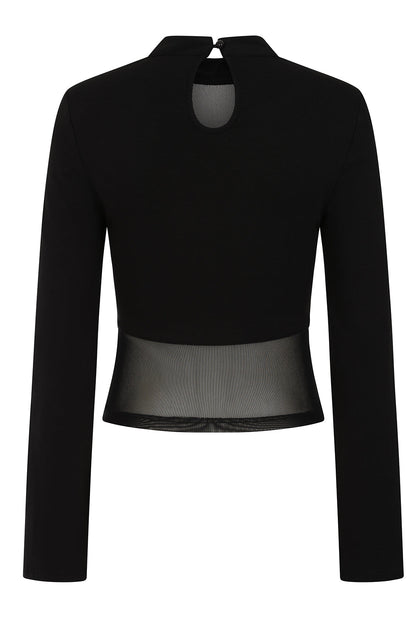 Women's Gothic Blouse Banned Cordelia Mesh Panel Top Black UK 8-18 - QHA UK
