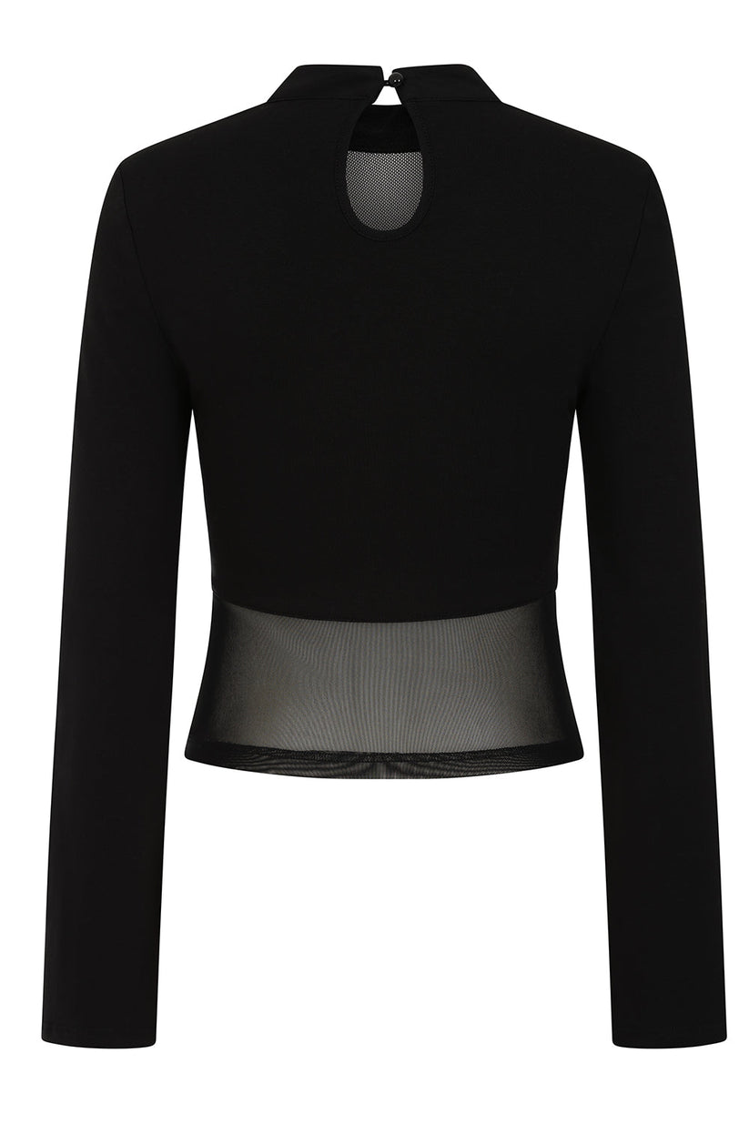 Women's Gothic Blouse Banned Cordelia Mesh Panel Top Black UK 8-18 - QHA UK